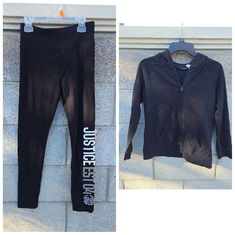 Justice Black Leggings L + Children's Place Black Jacket XXL
